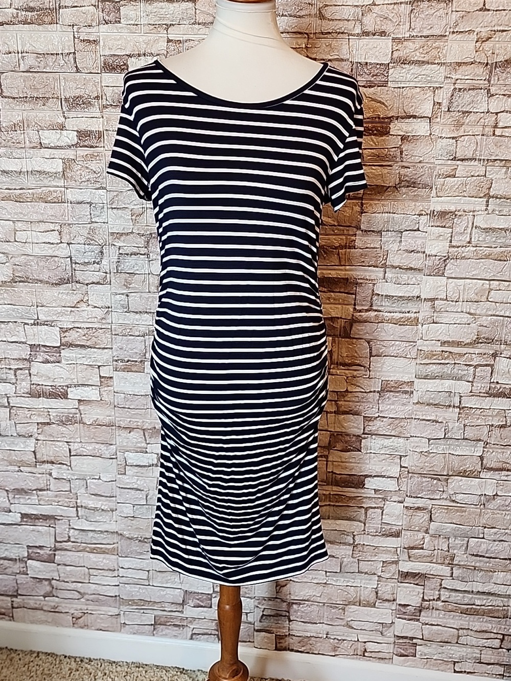 SmallShow Striped Dark Blue and White  Maternity Dress